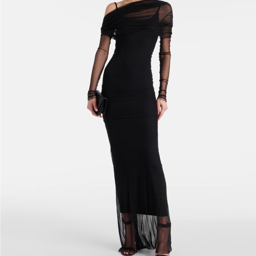 Christopher Esber Black Veiled Off-Shoulder Gown - UK 6 / US 2